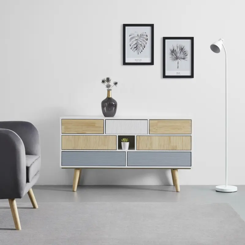Sideboard 'Evlyn', kieferfarben/grau/weiß