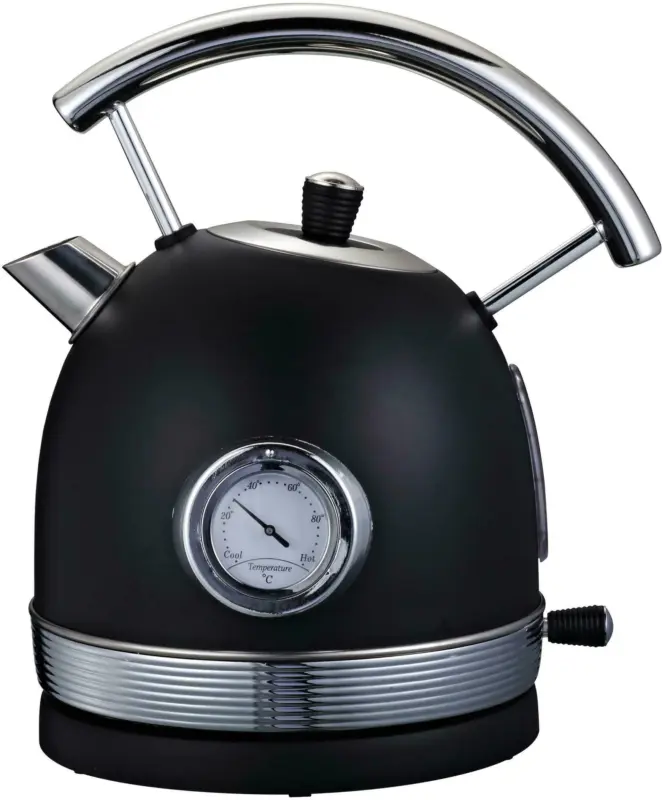 Wasserkocher Retro aus Edelstahl in Schwarz