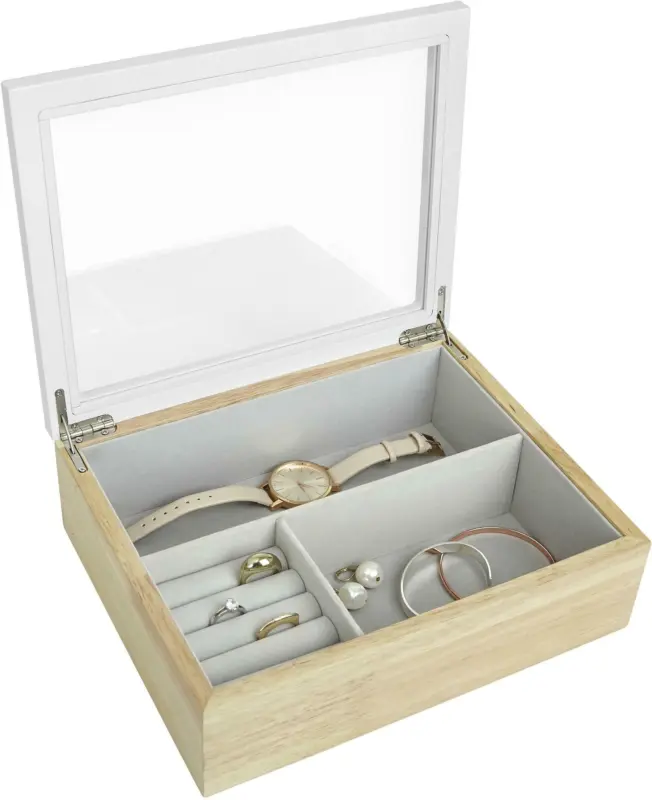 Schmuckbox Flora in Hellbraun/Weiß