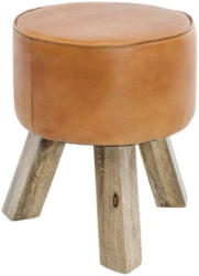 Hocker Leder Braun Sitz Gepolstert H: 45 cm Rund