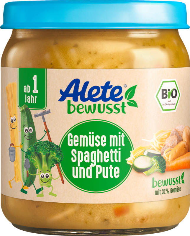 Alete bewusst Menü Gemüse mit Spaghetti mit Pute ab 1 Jahr