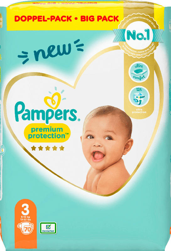 Pampers Windeln Premium Protection, Größe 3 Midi, 6-10kg, Doppelpack