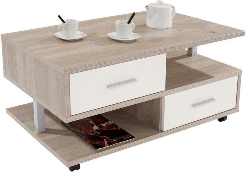 Couchtisch Holz mit Stauraum Quattro, Silbereiche Dekor