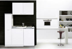 Miniküche mit Kühlschrank + Kochfeld 130 cm Weiß Dekor