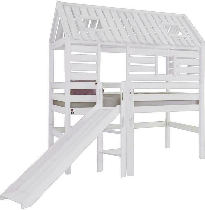 Spielbett Eliyas Weiß Buche Massiv 90 cm Leiter Rutsche