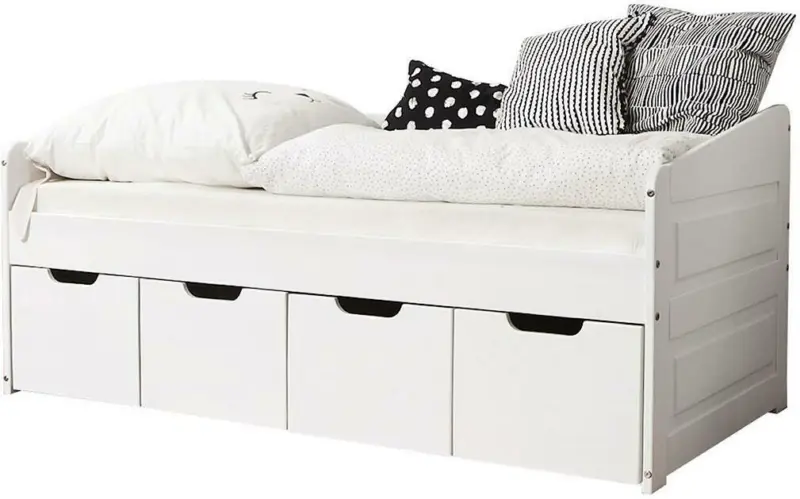 Stauraumbett 'Micki', aus Kiefer, weiß
